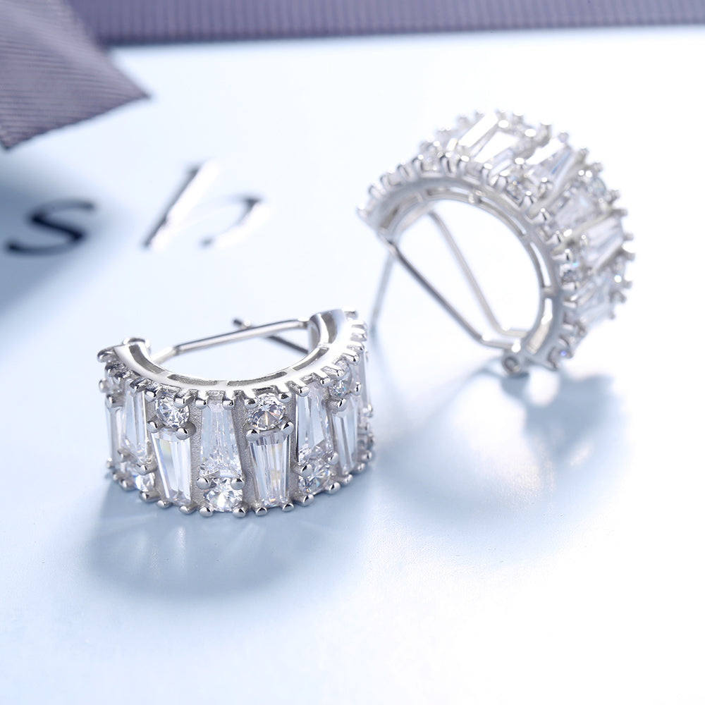 14K Gold Plated Round and Emerald Huggie Earrings With Genuine Crystals