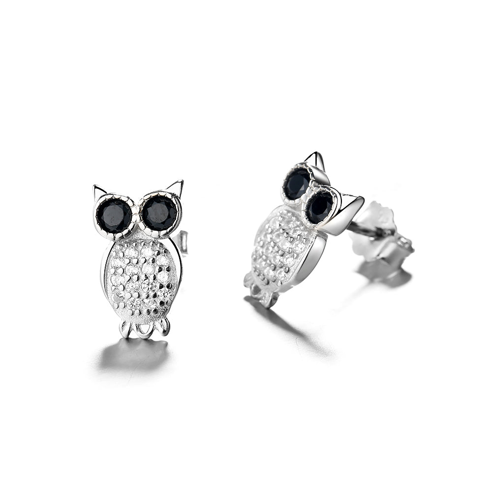 Sterling Silver Owl Studs with crystals