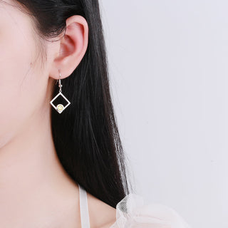 Sterling Silver Peridot Sideways Square Drop Earrings