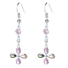 Sterling Silver Multi-Colored Crystal Floral Drop Earrings