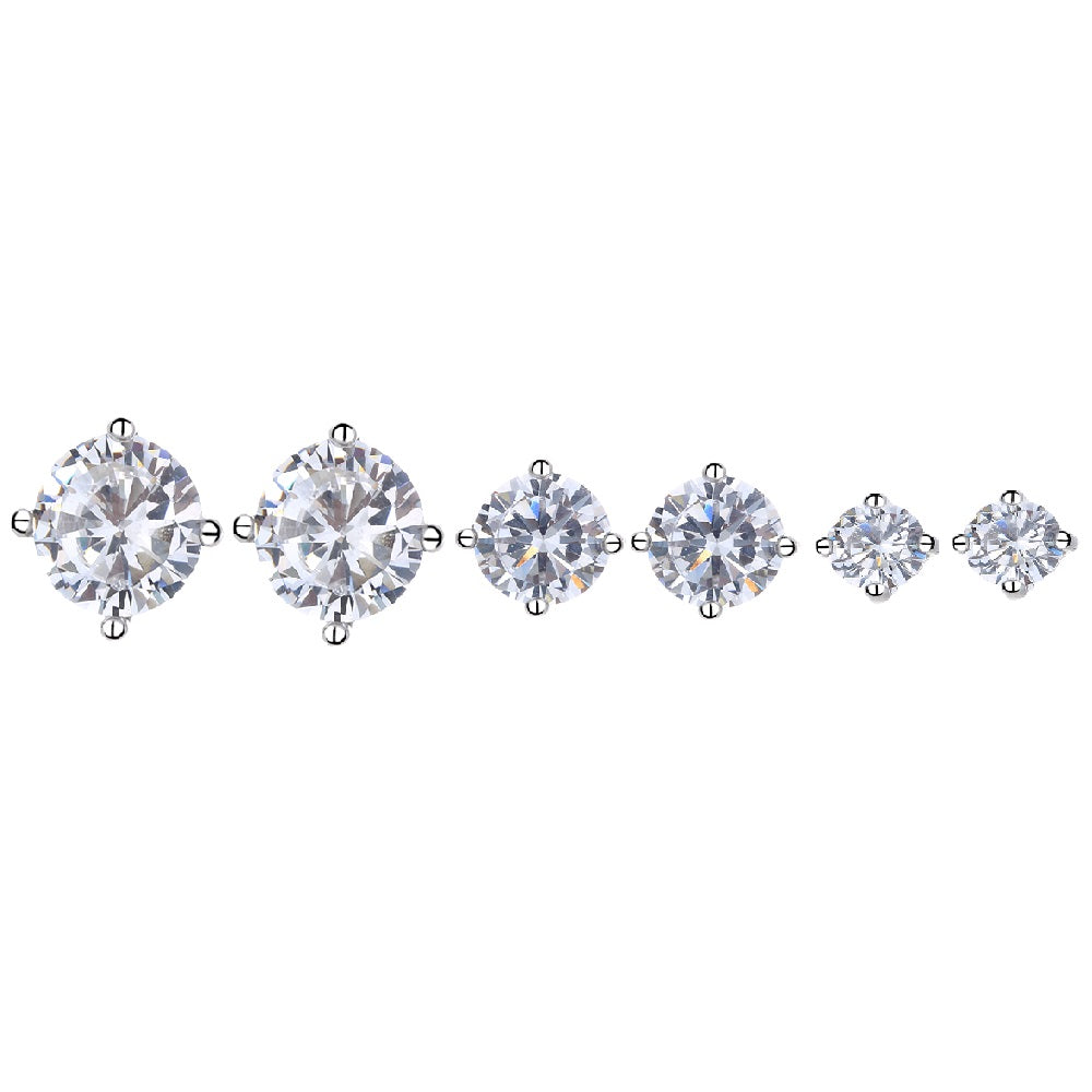 14K Gold over Sterling Silver Stud Earrings with Simulated Diamonds set of 3 (6 total pieces)