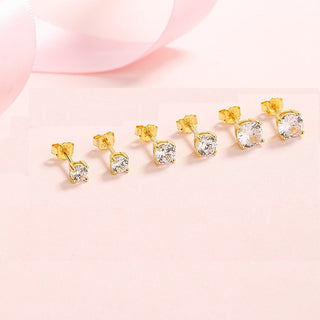 14K Gold over Sterling Silver Stud Earrings with Simulated Diamonds set of 3 (6 total pieces)