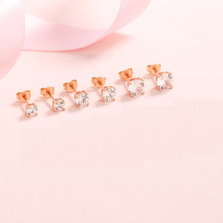 14K Gold over Sterling Silver Stud Earrings with Simulated Diamonds set of 3 (6 total pieces)
