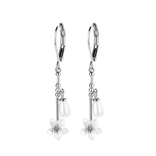 Cultured Pearl & Sterling Silver Floral Leverback Drop Earrings