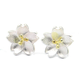 Sterling Silver and 14K Gold Floral Earrings