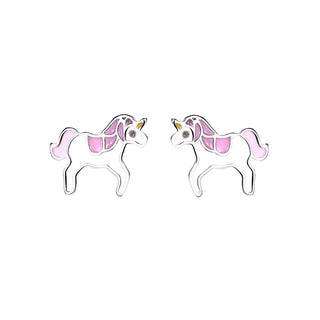Sterling Silver Pink and White Unicorn Stud Earrings