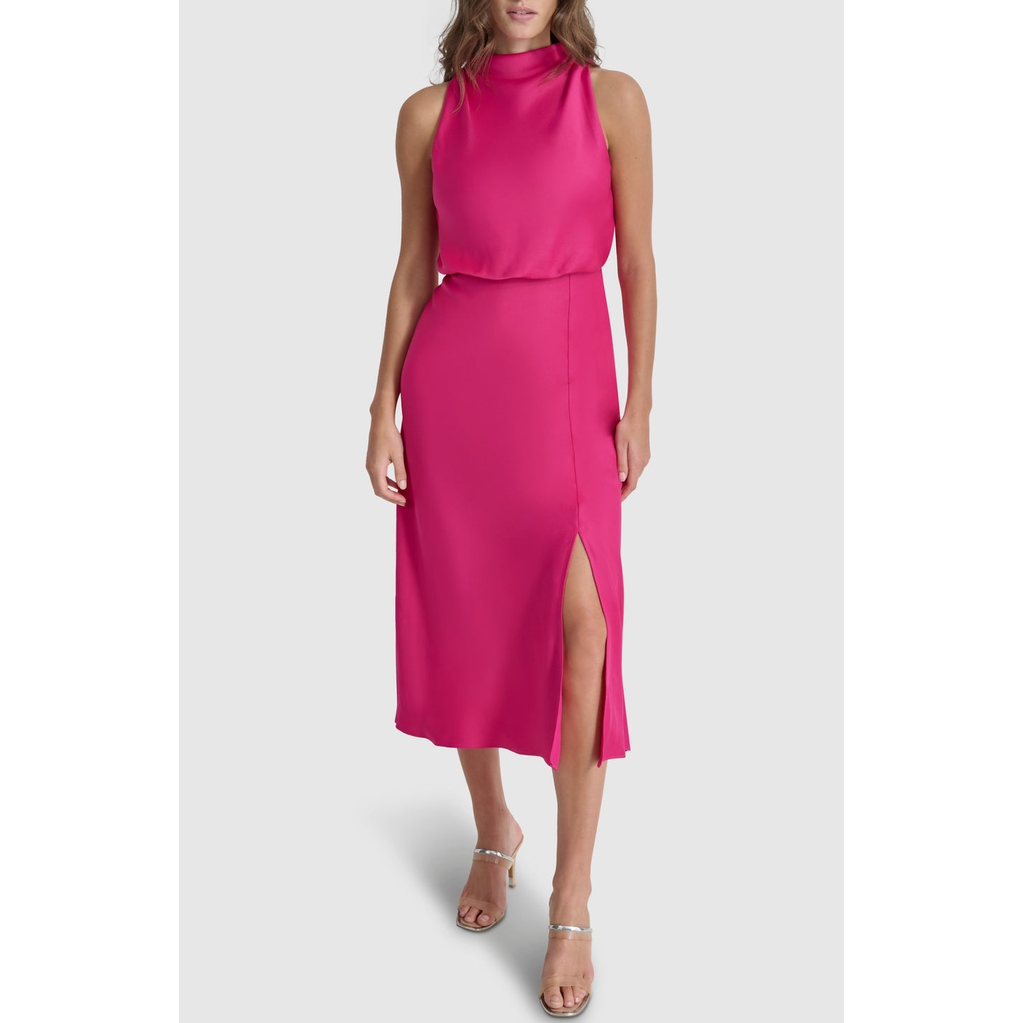 DKNY Draped Satin Midi Dress