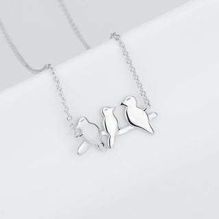 Sterling Silver Birds Perched on Branch Necklace