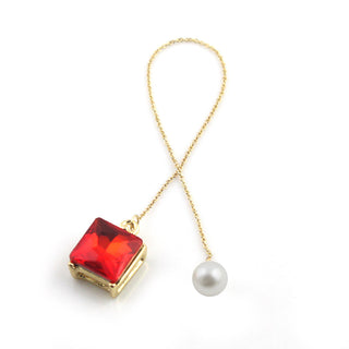 Pull Through Chain Ruby and Pearl Earring