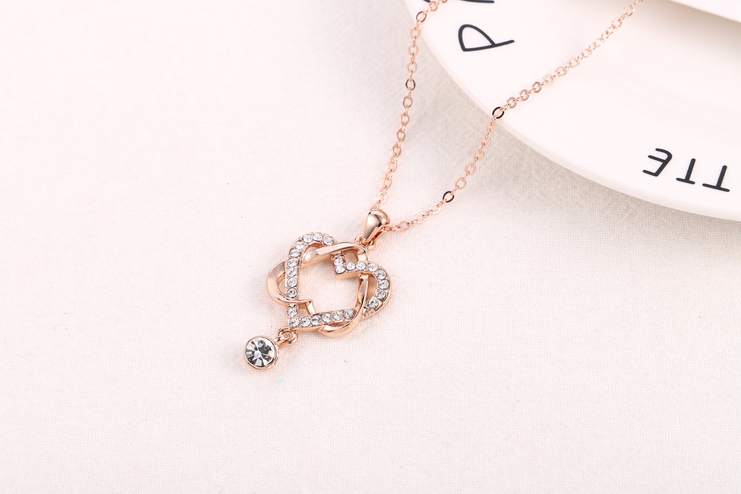 Amy and Annette 18K Gold Heart Pendant Necklace with crystals