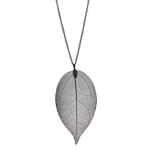 24"Handmade Natural Leaf Pendant Necklace in 18K White Gold