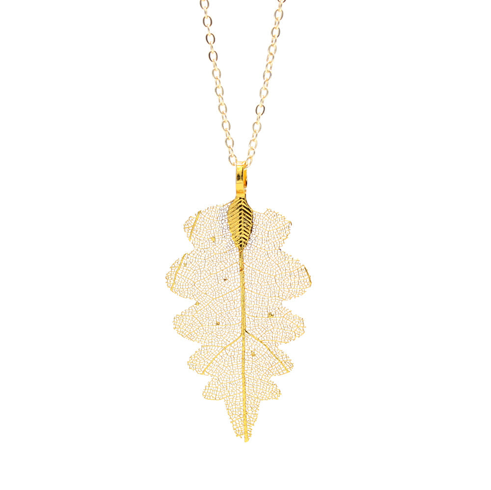 18K Gold and White Gold 24" Handmade Natural Oak Leaf Pendant Necklace
