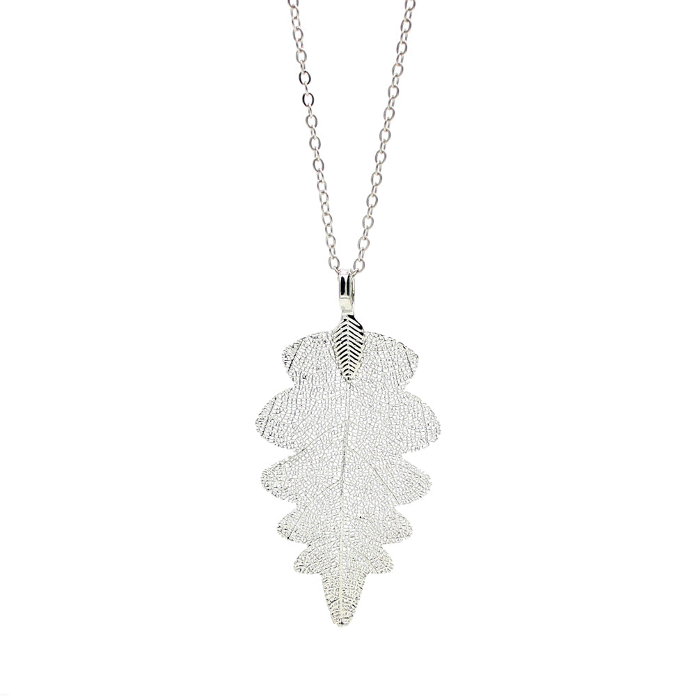 18K Gold and White Gold 24" Handmade Natural Oak Leaf Pendant Necklace