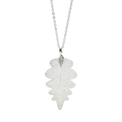 18K Gold and White Gold 24" Handmade Natural Oak Leaf Pendant Necklace