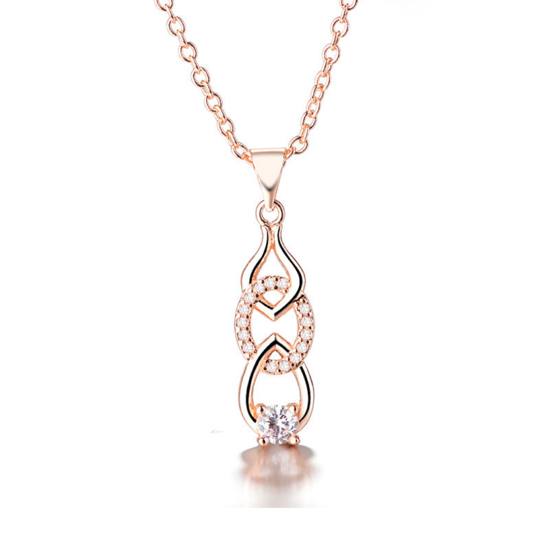 Sterling Silver And 18K Rose Gold with Crystal Pendant Necklace