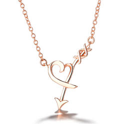 18K Rose Gold and Sterling Silver High-Polish Arrow through Heart Necklace