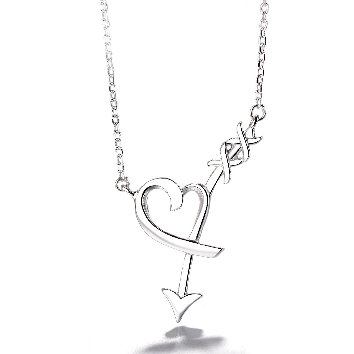 18K Rose Gold and Sterling Silver High-Polish Arrow through Heart Necklace