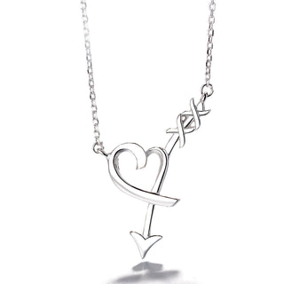 18K Rose Gold and Sterling Silver High-Polish Arrow through Heart Necklace