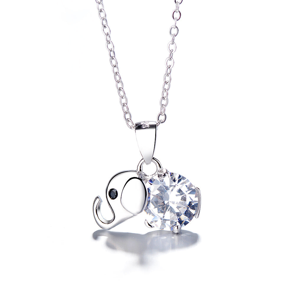 Sterling Silver Citrine and White topaz Elephant Pendant Necklace