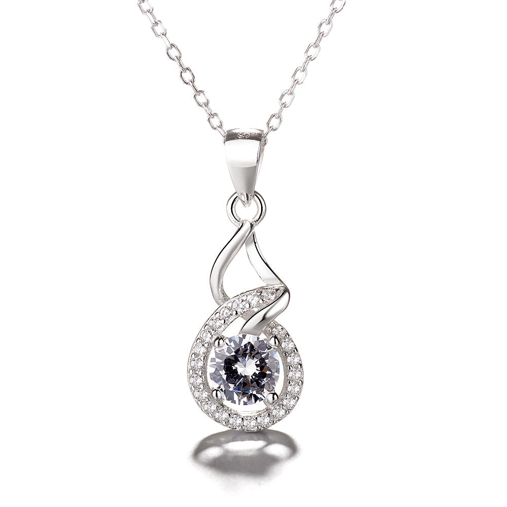 Sterling Silver Halo Pendant Necklace with Crystals