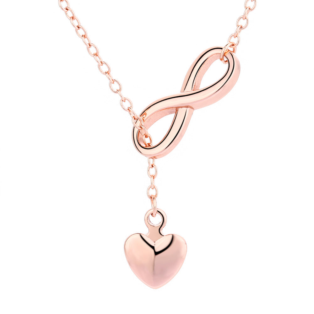 Sterling Silver Lariat Infinity and Heart Drop Pendant Necklace
