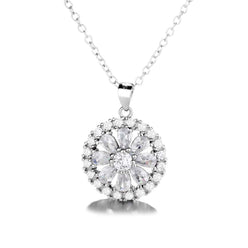 14K White Gold Flower Halo Pendant Necklace with Swarovski Crystals