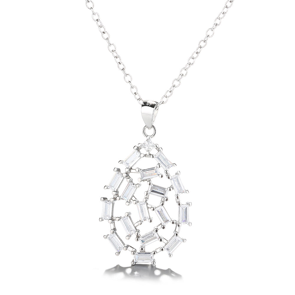 Sterling Silver Water Drop Crystal in Baguette Cut