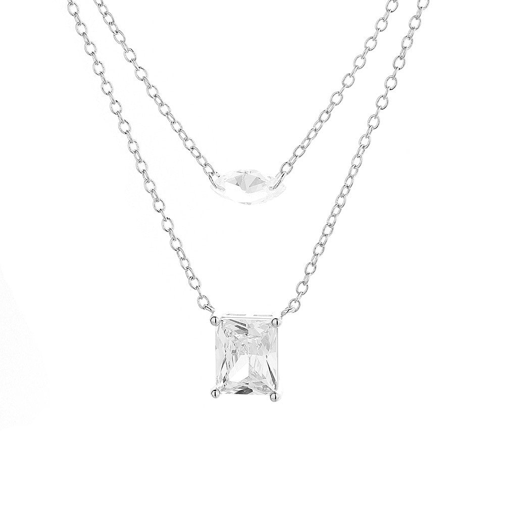 14K Gold Layered Pendant Necklace with Simulated Diamonds