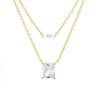 14K Gold Layered Pendant Necklace with Simulated Diamonds