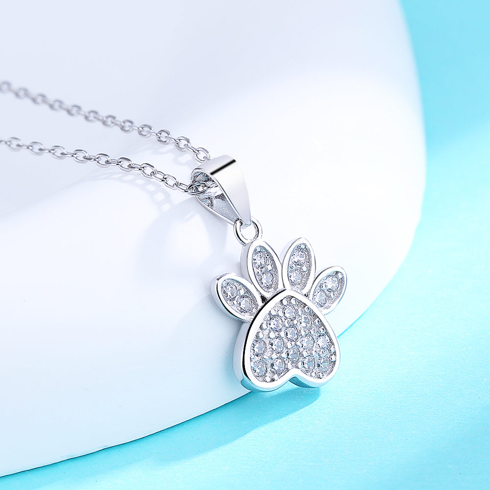 18k Rose Gold And Sterling Silver Genuine Crystal Paw Pendant Necklace