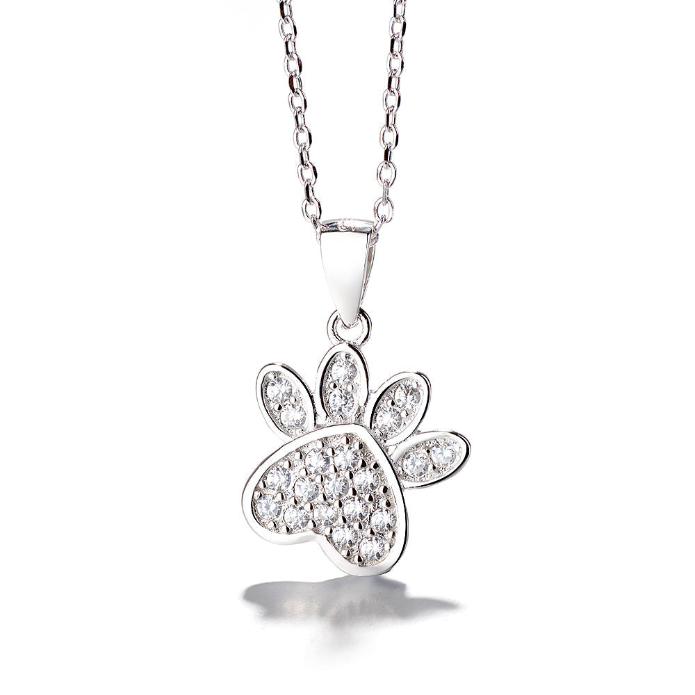 18k Rose Gold And Sterling Silver Genuine Crystal Paw Pendant Necklace