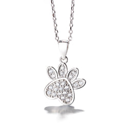 18k Rose Gold And Sterling Silver Genuine Crystal Paw Pendant Necklace
