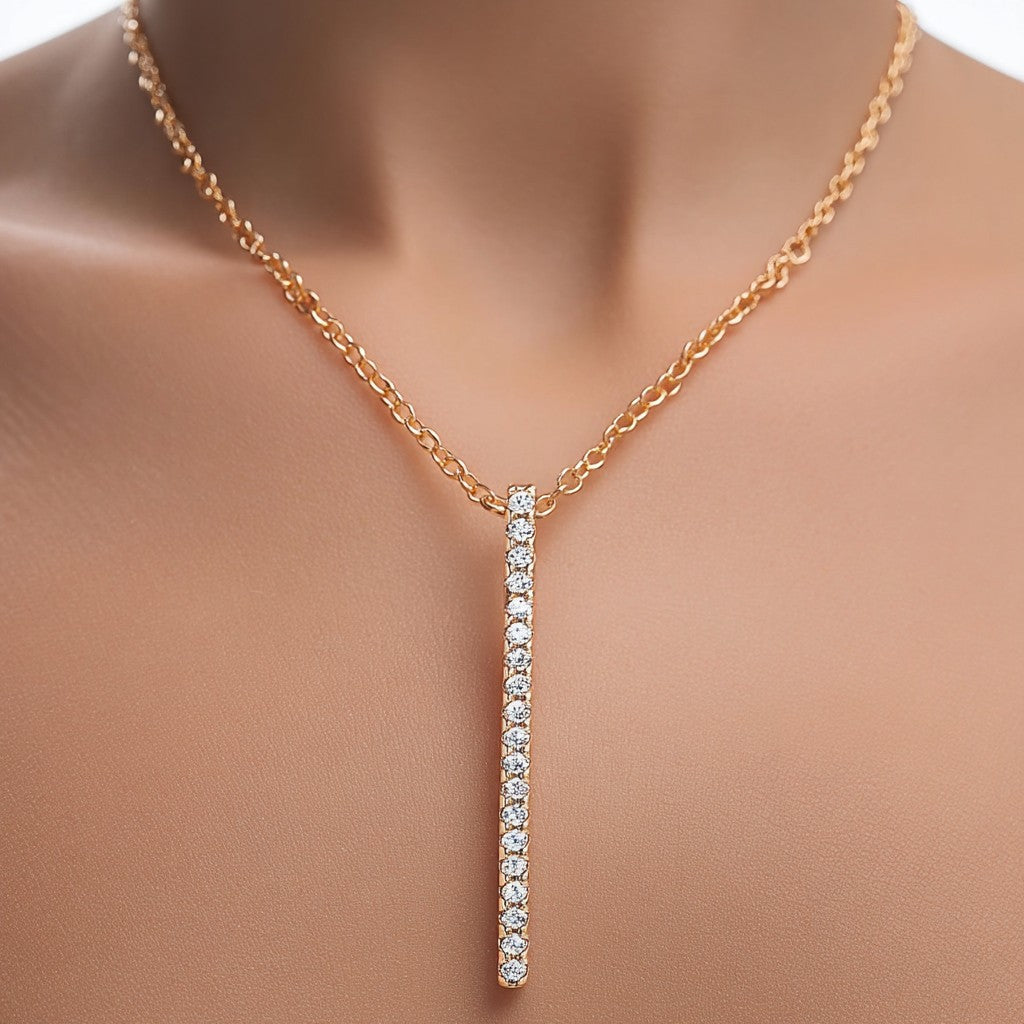 Sterling Silver Bar Necklaces with Crystals