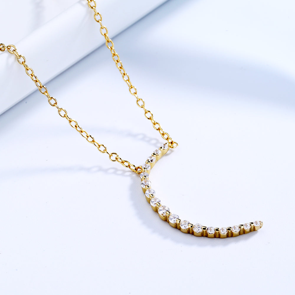 14K Gold and Sterling Silver Crescent Pendant Necklaces Gold Plated