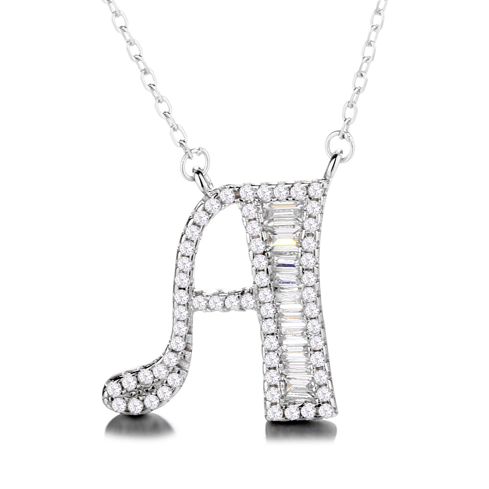 Sterling Silver Initial Pendant Necklace with Swarovski Crystal