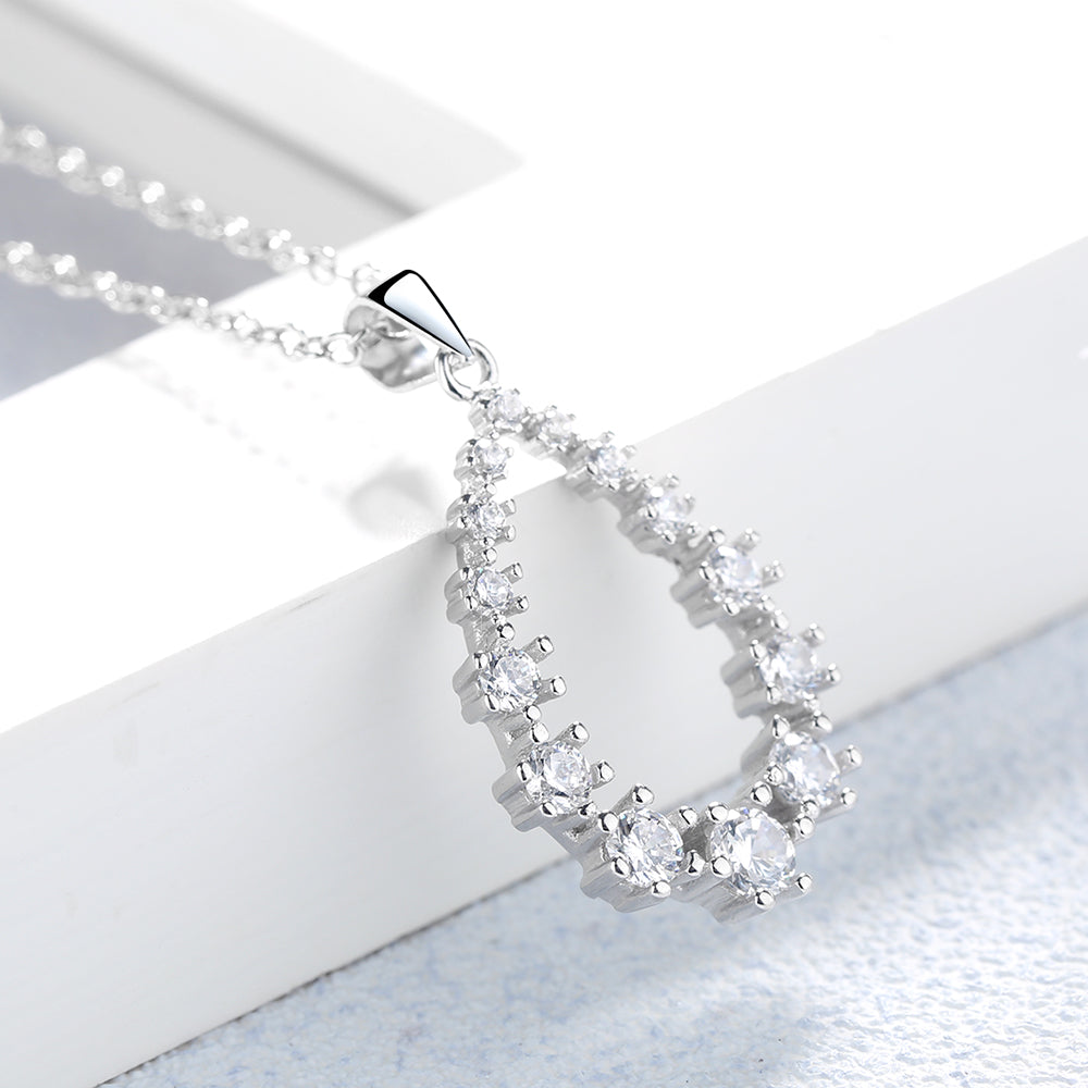 Sterling Silver Water Drop Open Pendant Necklace