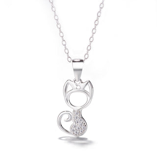 Sterling Silver Cat Pendant Necklace With Swarovski Crystal