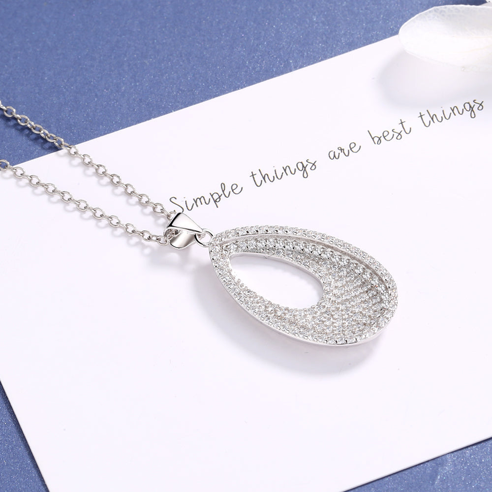 14K White Gold Pave Teardrop Pendant with crystals