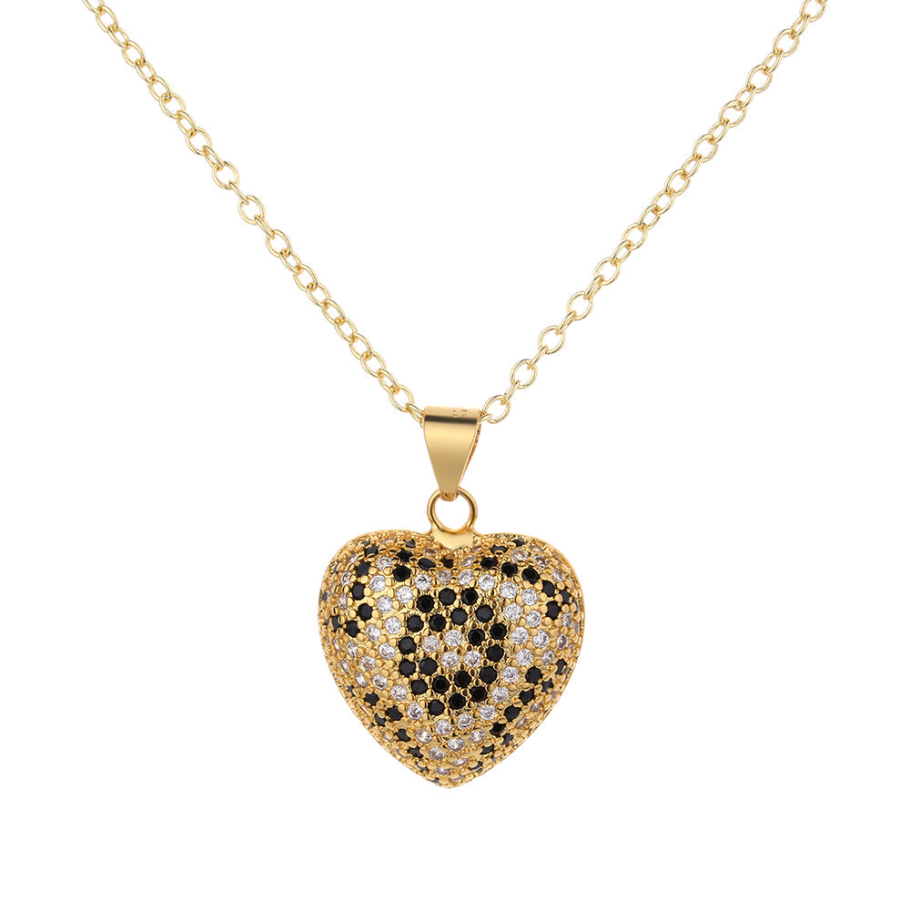 14K Gold Leopard Print Heart Necklace with Crystals
