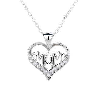 14K Gold or Sterling Silver MOM Heart Pendant Necklace with crystals from Swarovski