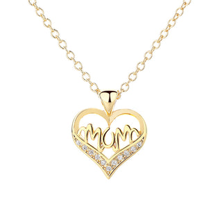 14K Gold or Sterling Silver MOM Heart Pendant Necklace with crystals from Swarovski