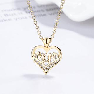 14K Gold or Sterling Silver MOM Heart Pendant Necklace with crystals from Swarovski