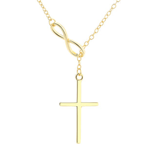 14K Gold Lariat Infinity Cross Pendant Necklace