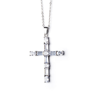 Sterling Silver Cross Pendant Necklace With Swarovski Crystals