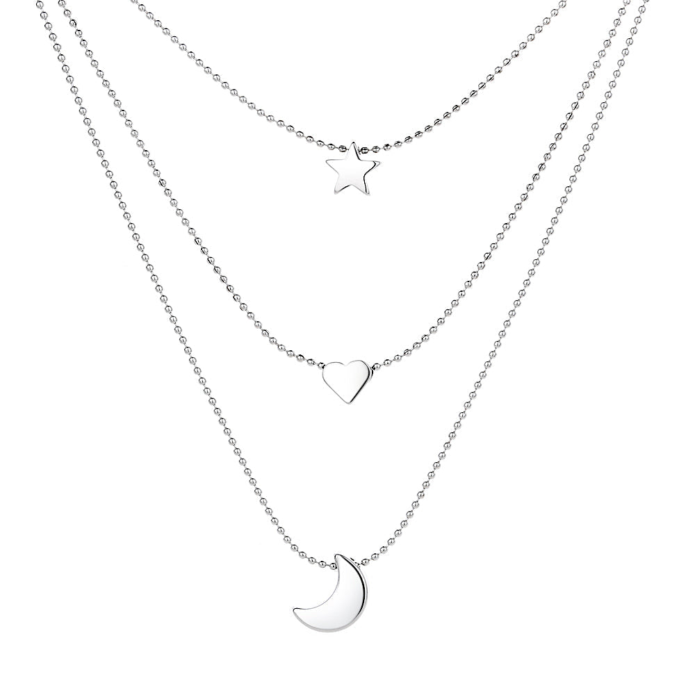 14K Gold and Sterling Silver Star Heart & Moon Necklace