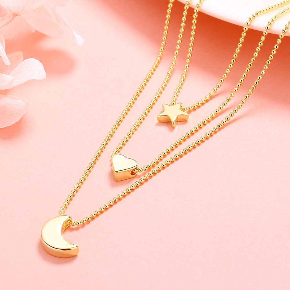 14K Gold and Sterling Silver Star Heart & Moon Necklace