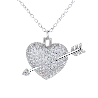 18K White Gold Plated Shot through the Heart with Crystals