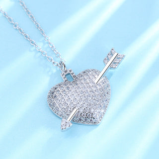 18K White Gold Plated Shot through the Heart with Crystals