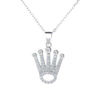 Sterling Silver Crown Pendant Necklace With Swarovski Crystals