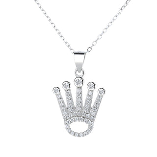 Sterling Silver Crown Pendant Necklace with Crystals